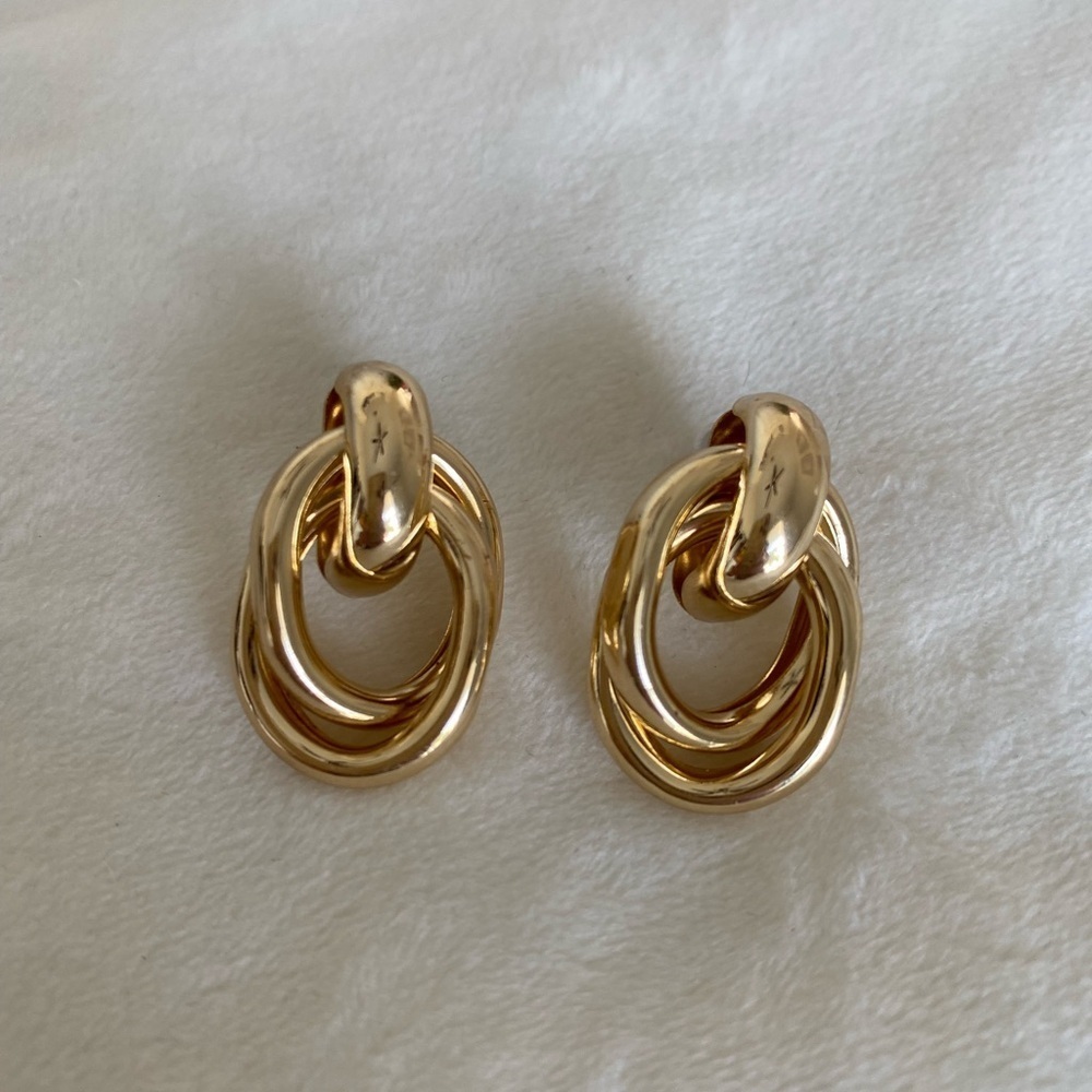 Gold Linked Dangle Hoop Loop Round Statement Earrings New - Picture 4 of 8